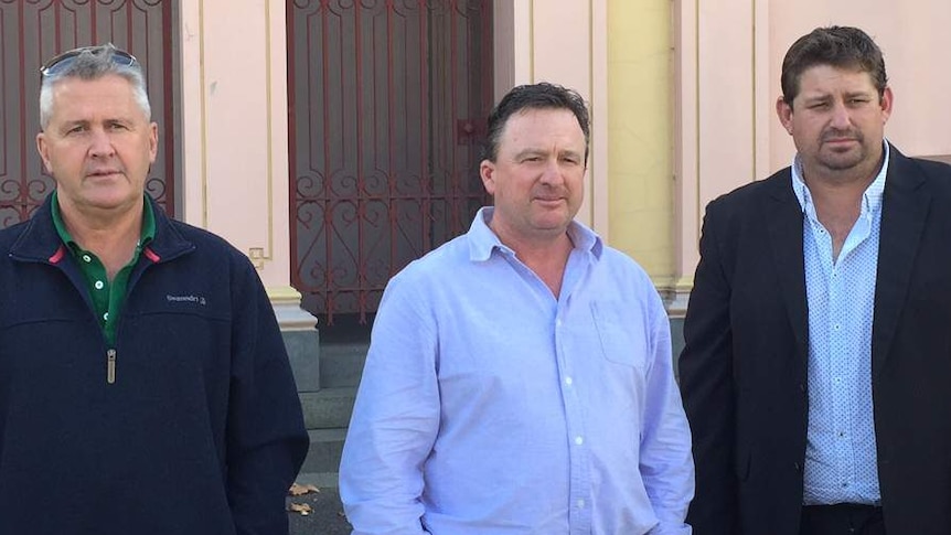 Steven Boulton, Peter Rosenberg and Clayton William Kelly standing out the front of Sale Magistrates Court