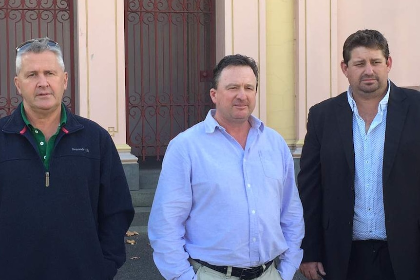 Steven Boulton, Peter Rosenberg and Clayton William Kelly standing out the front of Sale Magistrates Court