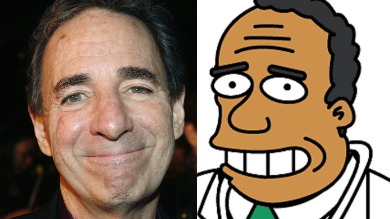 a headshot of Harry Shearer next to an image of Dr Hibbert from the Simpsons