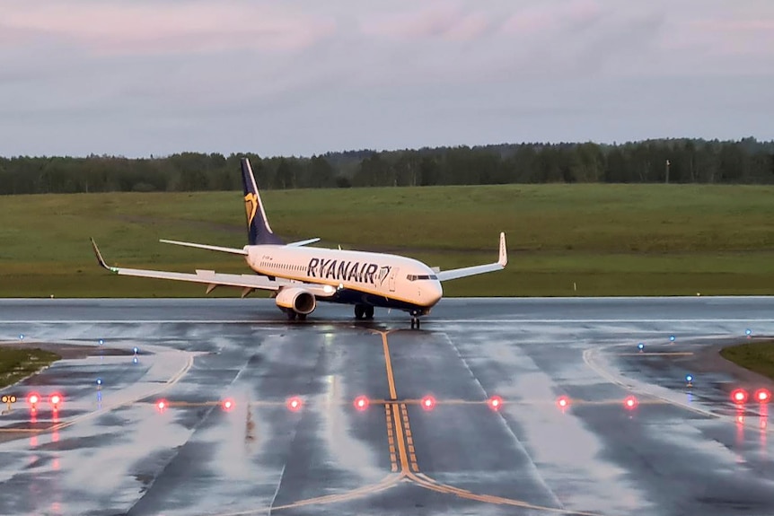 Ryanair plane on the tarmac after diversion to Minsk