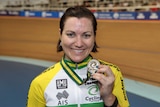 Anna Meares receives a gold medal