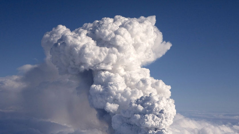 Smoke from the top crater is towering more than 6,000 metres in the air.