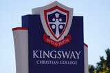 A close-up shot of a sign outside Kingsway Christian College.