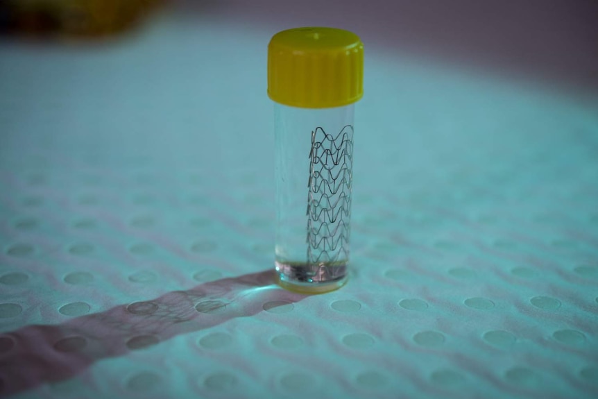 A Stainless Steel Stent placed in a plastic Vial containing a solution of Human Cytokine called Interleukin-4