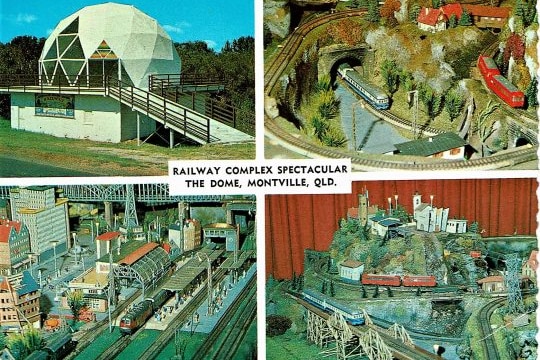 A postcard from the 1970s showing The Dome and model railway.