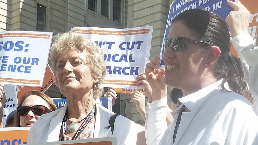 Protesters including Fiona Stanley at a rally