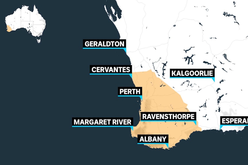 The map shows the area in relation to the rest of Western Australia, and the country as a whole.