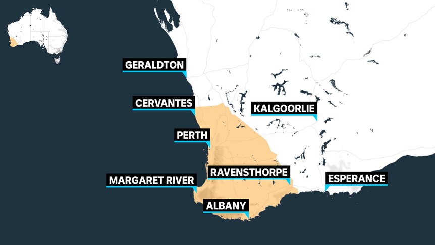 The map shows the area in relation to the rest of Western Australia, and the country as a whole.