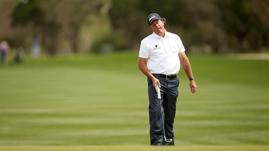 Phil Mickelson during the third round of the Texas Open, prior to withdrawing due to a back injury.