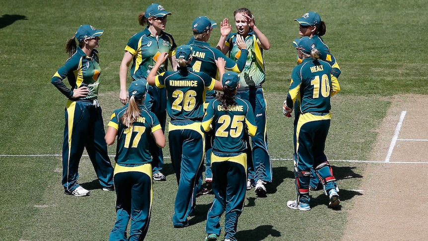 Perry celebrates wicket against West Indies