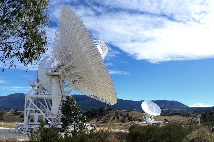 One of the parabolic antenna dishes at the Canberra Deep Space Communication Complex
