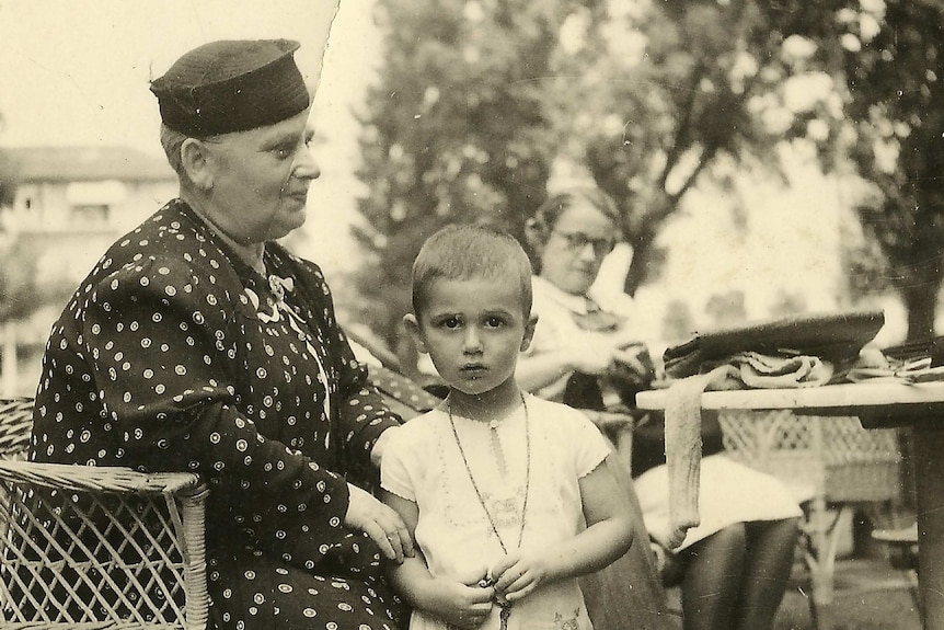 3yo Frank Vajda with this grandmother in Budapest