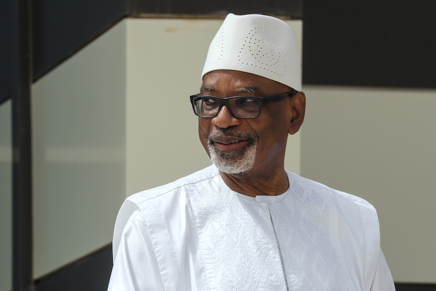 Ibrahim Boubacar Keita dressed in a white.