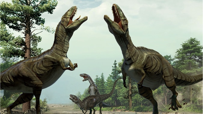 Artist's impression of dinosaurs dancing