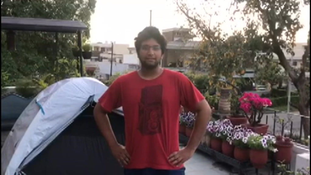 Manan Jain set up a campout on the terrace of his home in India. - ABC News