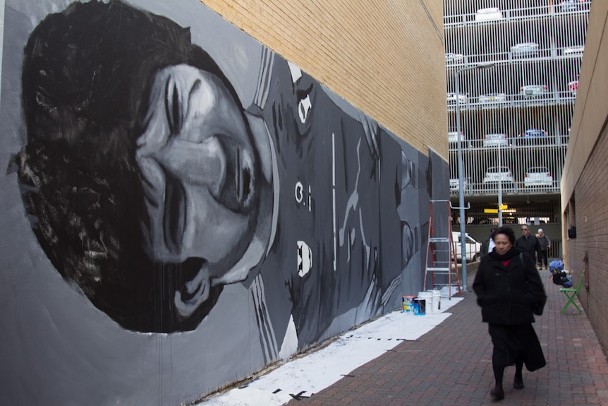 Nathan Hindmarsh mural painted by Stormie Mills in Parramatta