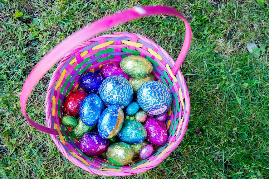 Basket of chocolate Easter eggs