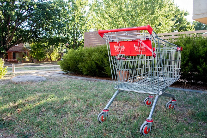 Dumped shopping trolley on footpath