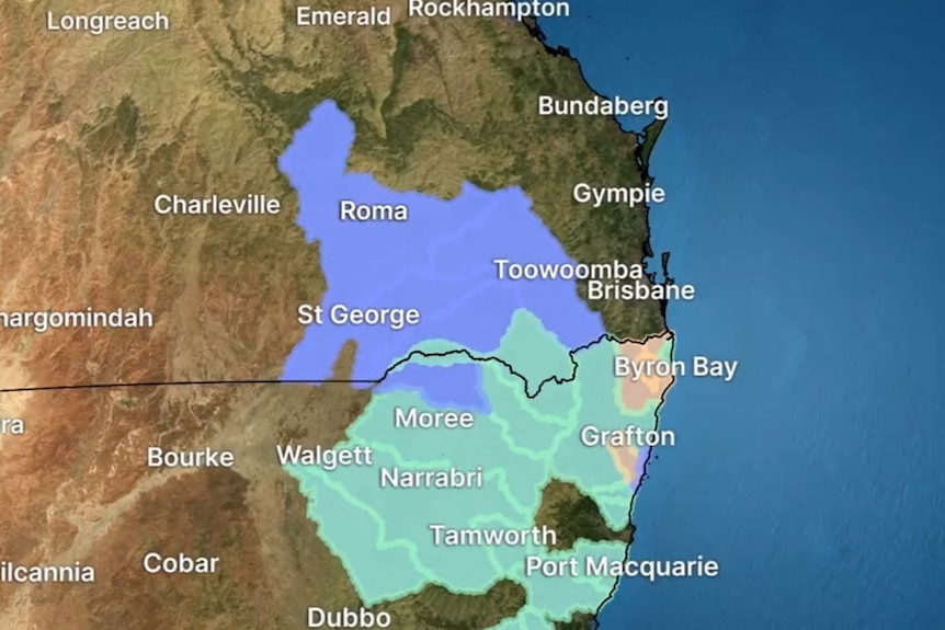 Map showing areas of forecast flooding in SEQ