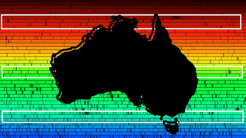 A map of Australia with a colourful background
