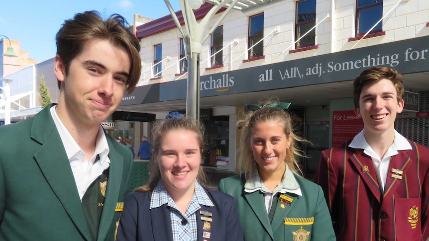 Launceston school kids Caleb Robinson, Bianca White, Olivia Cullen and Hanlon Innocent