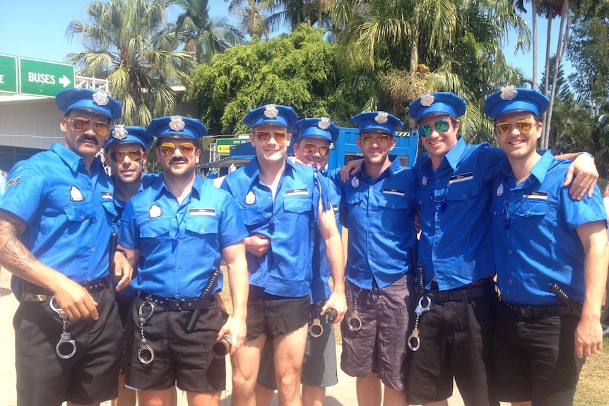 A buck's group from Brisbane came to the Darwin Cup dressed as policemen