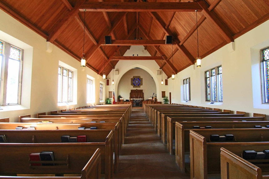 Inside of an empty church.