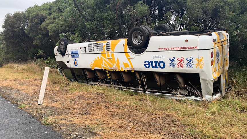 A bus that rolled at Nelson on the Victoria-South Australia border.