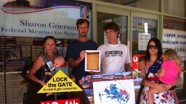 Lock the Gate protesters outside Newcastle Labor MP Sharon Grierson's office.