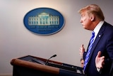 President Donald Trump speaks about the coronavirus in the James Brady Press Briefing Room of the White House.