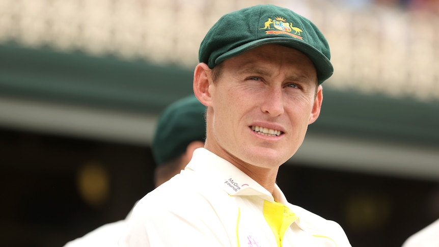 An Australian male batter looks on before the start of play during the SCG Ashes Test.