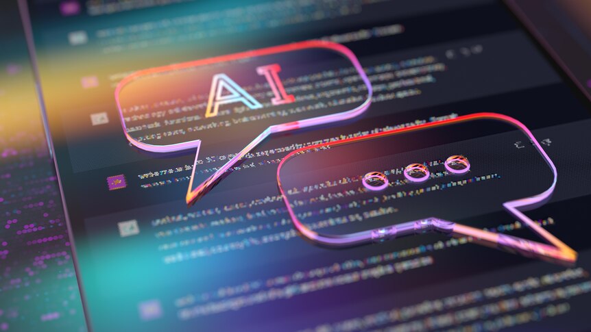 "AI" and "..." written in purple chat bubbles across chat screen