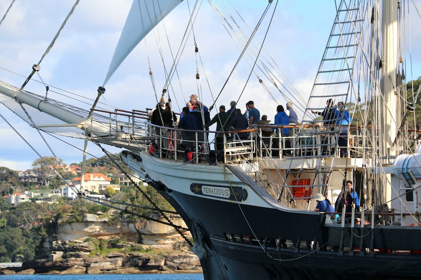 Tall ship Tenacious sails into Sydney Harbour