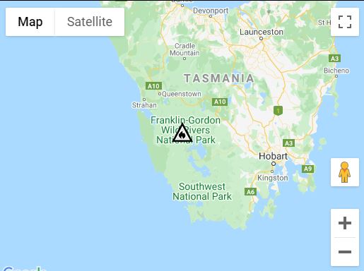 Map showing a fire in Tasmania's south-west wilderness area 