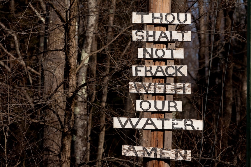 An anti-fracking protest sign in the US