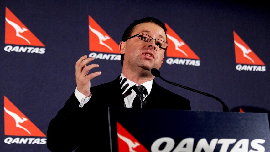 Qantas CEO Alan Joyce speaks to media.