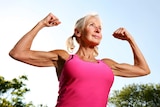Older woman flexing muscles