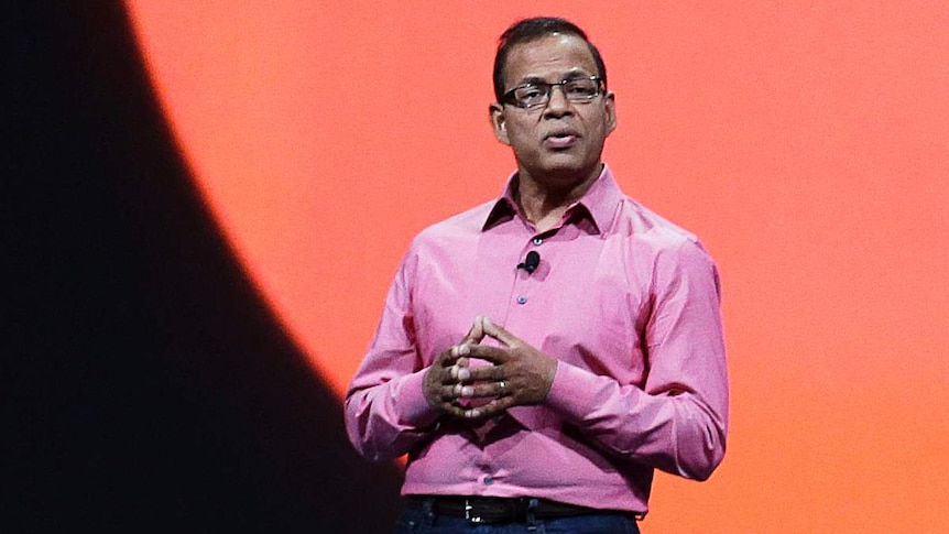 Amit Singhal is seen addressing a Google function in 2013