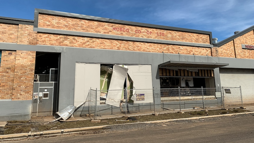 The front of the Norco ice-cream factory damaged
