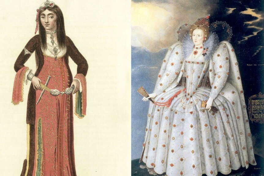 On the left is an example of modest dress in the Ottoman Empire and the right is modest dress in the Elizabethan era.