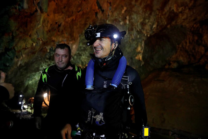 Divers in the Tham Luang cave complex during a search for missing members of an under-16 soccer team