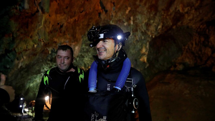 Divers in the Tham Luang cave complex during a search for missing members of an under-16 soccer team