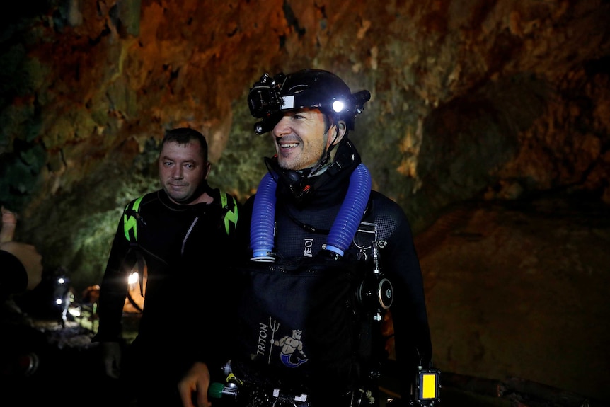 Divers in the Tham Luang cave complex during a search for missing members of an under-16 soccer team