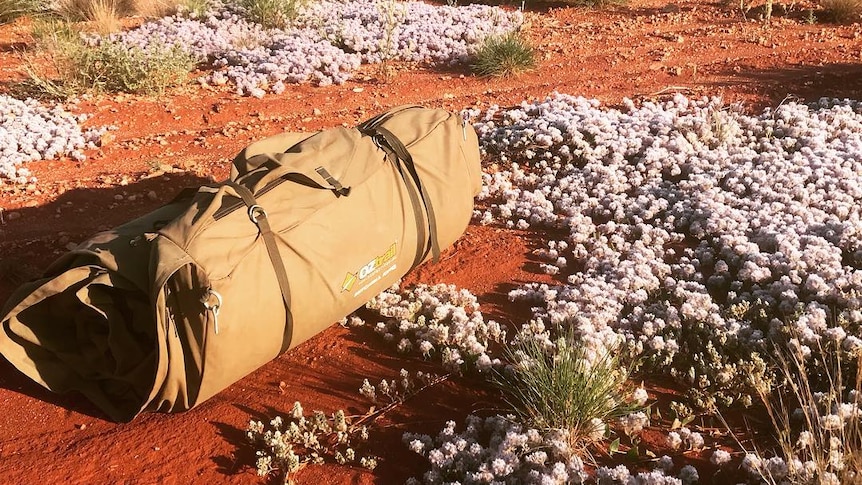 Camping swag in the Pilbara red dirt