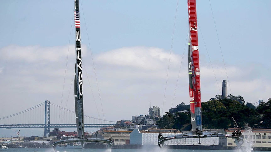 Team New Zealand takes on Team USA in the America's Cup, September 2013