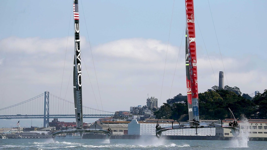 Fly Emirates Team New Zealand and Oracle Team USA in the America's Cup