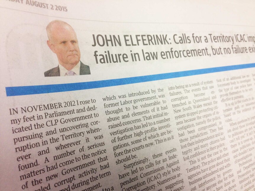 John Elferink newspaper column on NT corruption