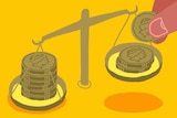 Illustration of coins on scales for a story about income averaging
