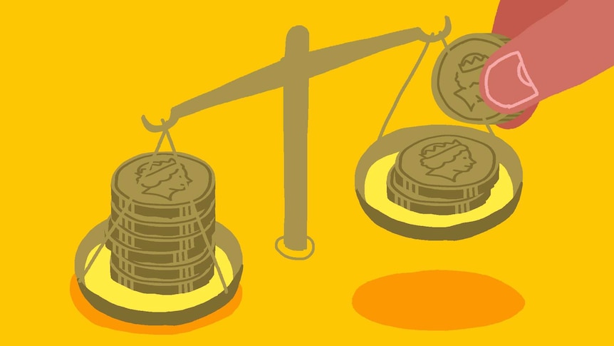 Illustration of coins on scales for a story about income averaging