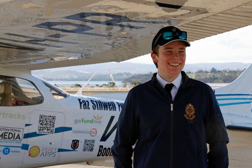 Oliver O'Halloran stands in front of his Cessna 172